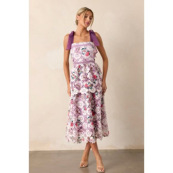 Just Me Dresses & Skirts - Just Me Purple Floral Lace Midi Dress